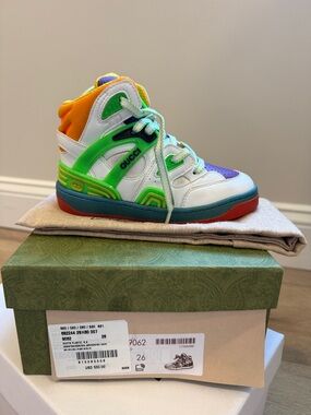 Gucci Kids White, Green, Orange, Purple and Red High-Top Sneakers